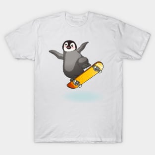 Happy emperor penguin chick with skateboard T-Shirt